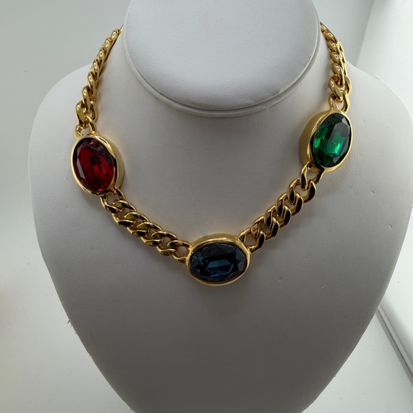Vintage Maresco Jeweled Chain Necklace and unsigned Matching Cuff - Picture 2 of 15